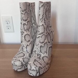 Women's PLT Black and Cream Snake Skin Heel Boots